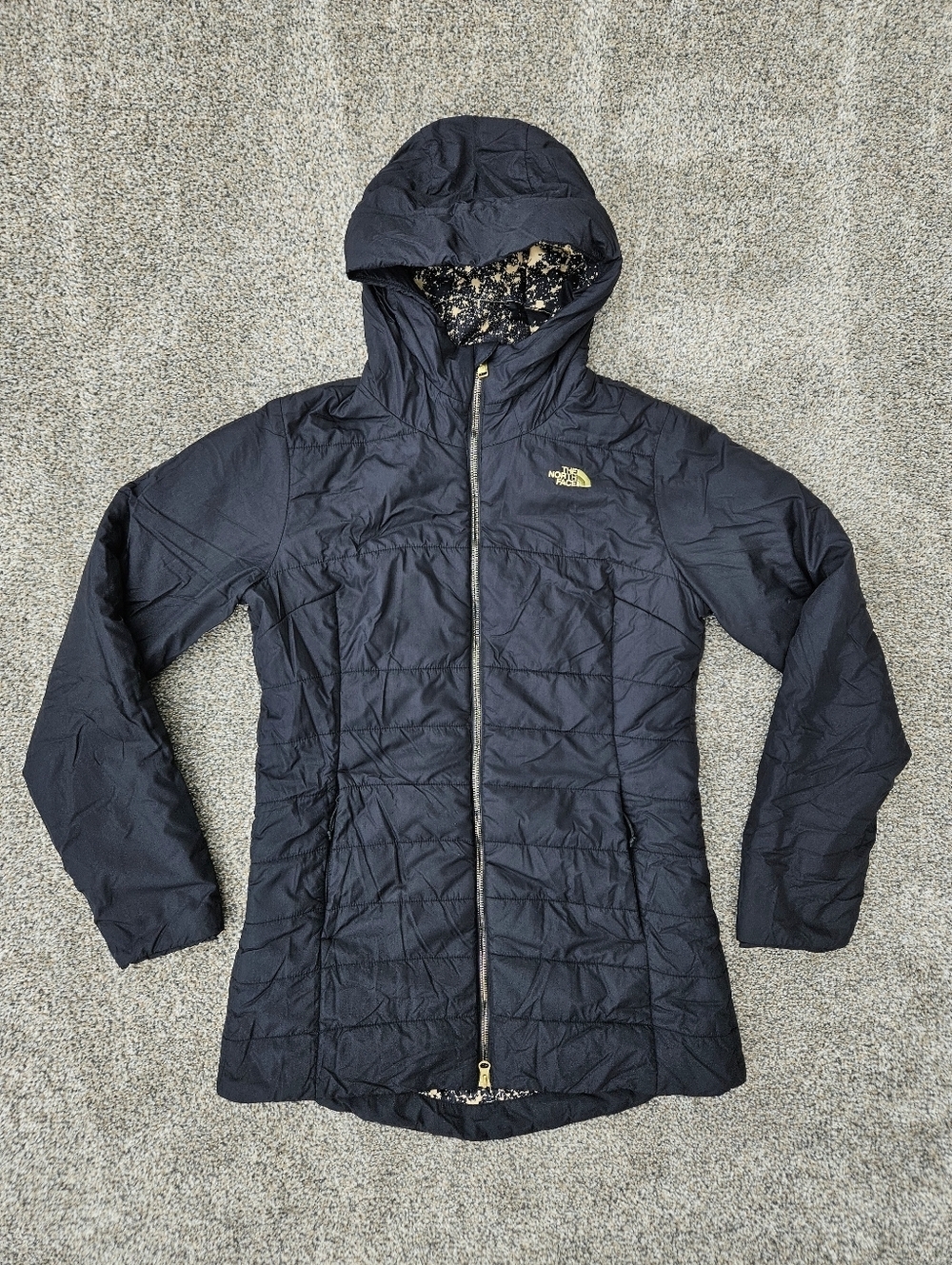 North Face Harway Heatseeker Black Quilted Long Coat Jacket Parka Womens Medium